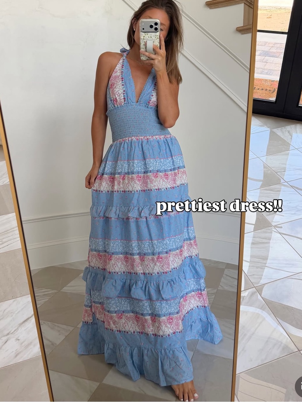 Target Halter Blue pink Maxi Dress layered floral print Xs